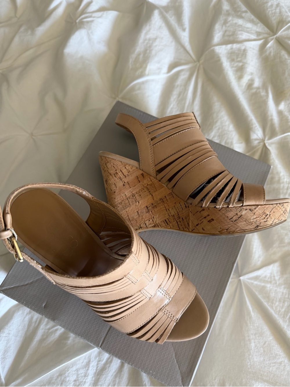 Franco Sarto Tan Cork Wedge Slingback Sandals
